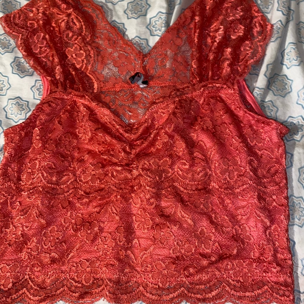 Orange/red laced crop top